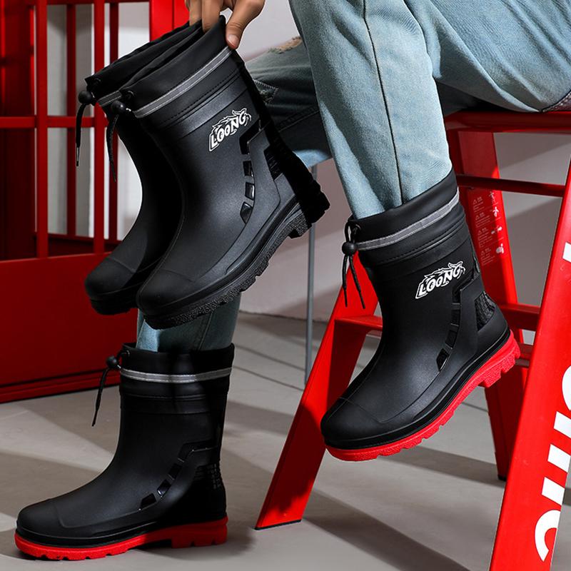 Fashion New Casual Men's Outdoor Rain Boots Men Middle Tube Hiking Fishing Water Shoes Anti-slip Chef Work Ankle Boot Waterproof Shoes