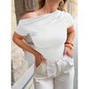 Womens Solid Asymmetrical Off Shoulder Short Sleeve Slim Fit Top