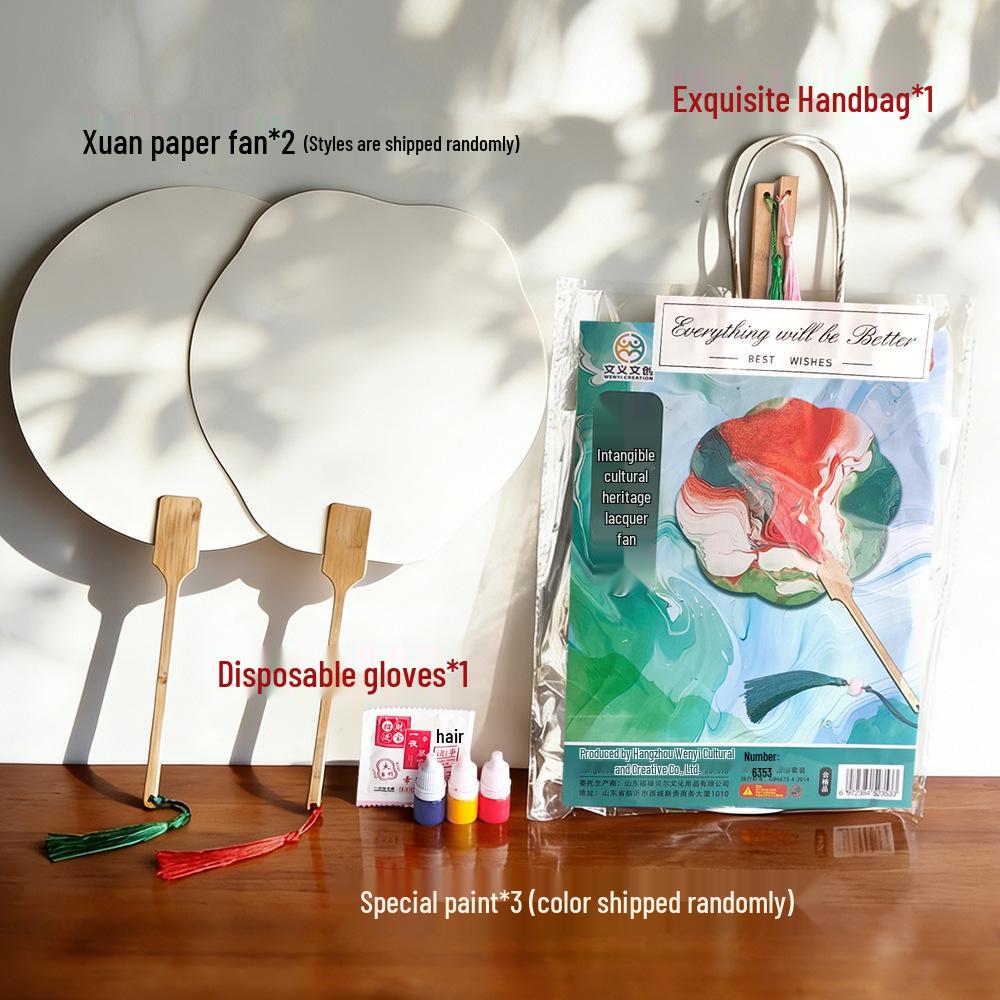 

DIY Cultural Heritage Lacquer Fan Kit with Thickened Text and Natural Lacquer