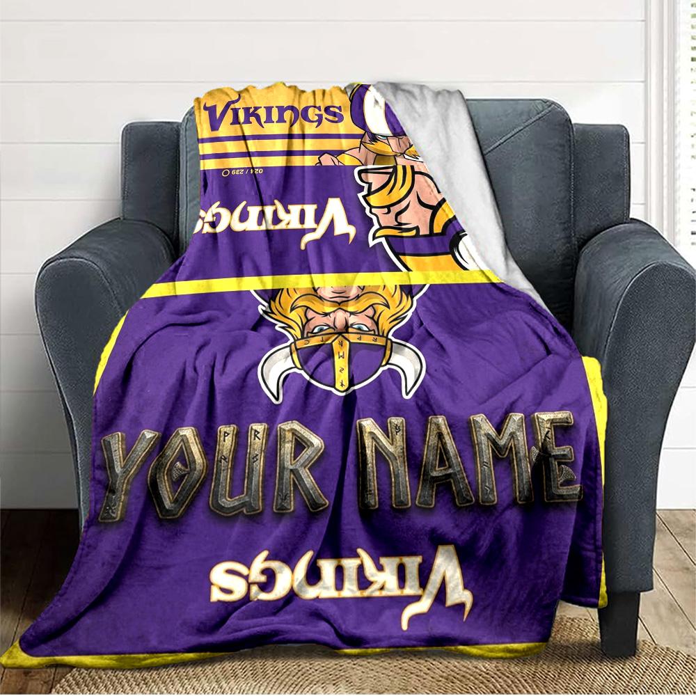 Name Custom Minnesota Vikings Logos Print Flannel Blanket High Quality Warm Comfortable Cover for All Seasons Perfect for Gifts Home Decor