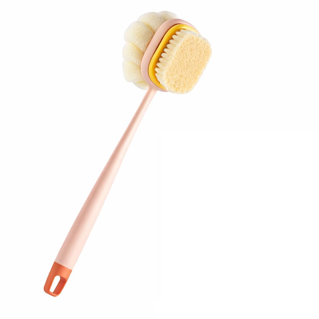KLIMET 2-in-1 Silicone Body Bathing Brush with Long Handle | Soft & Firm Bristles Back Scrubber for Deep Cleaning, Exfoliation & Dirt Removal | BPA