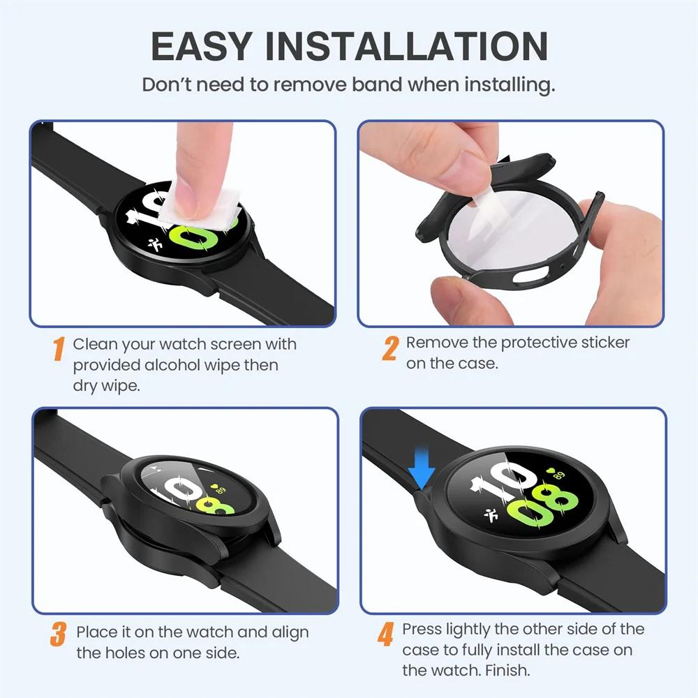 Glass+Case for Samsung Galaxy Watch 7/6/5/4 44mm 40mm Tempered cover Full PC bumper screen protector Galaxy watch FE Accessories