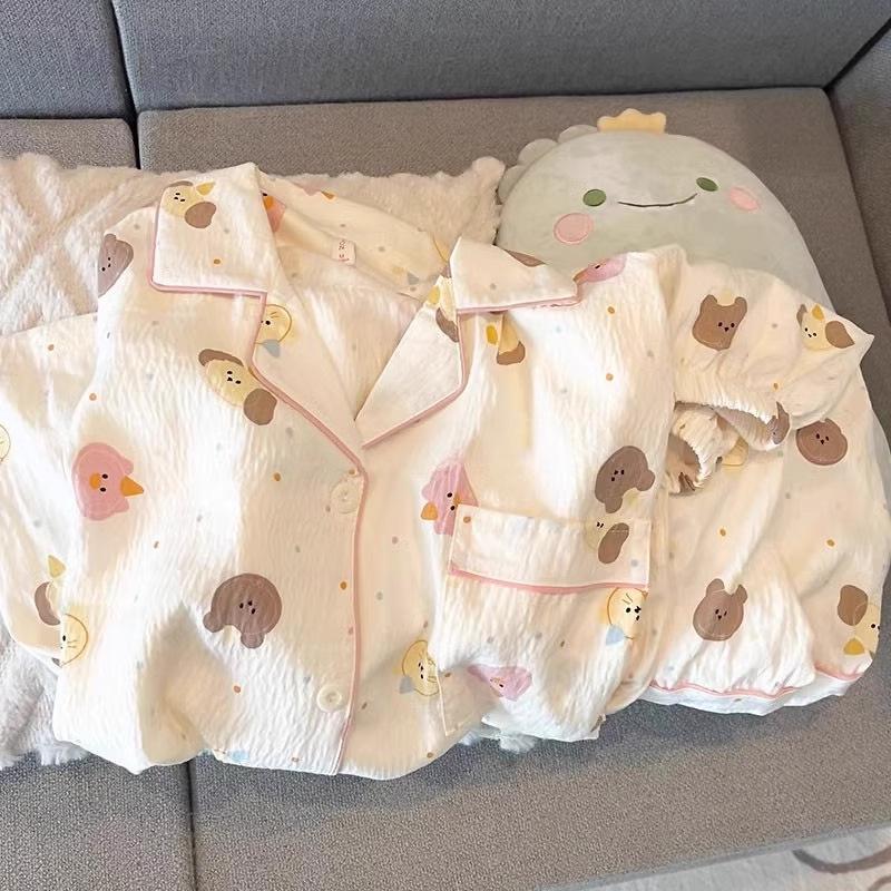 Women's Summer Cotton Pajama Set - Sweet Cardigan, Short Sleeve Top, and Shorts for Home Wear
