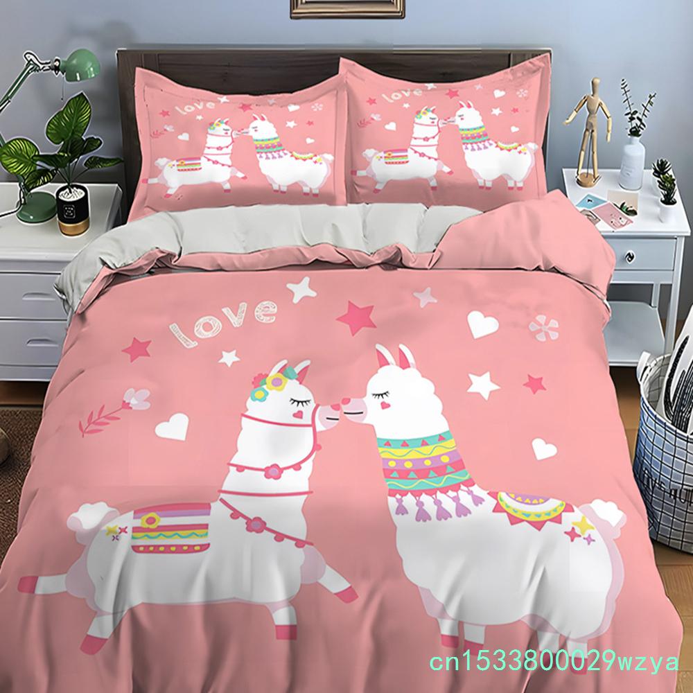 Parure de lit imprimée lama et alpaga (housse de couette et taies d'oreiller incluses) - Idéale pour adultes et enfants - Cadeau de luxe