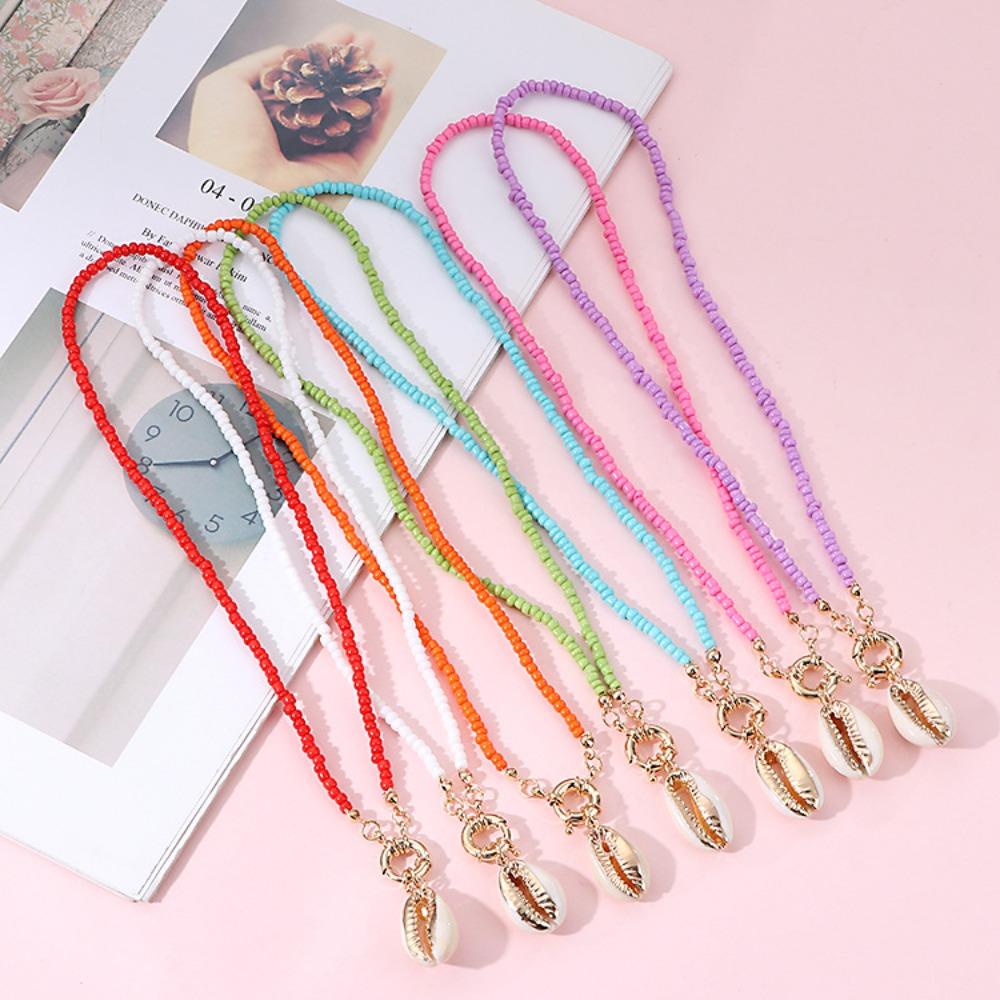 

Classic Shell Choker Necklace Simple Beaded Choker Necklace Beauty Shell Pendant Necklace Summer оранжевый
