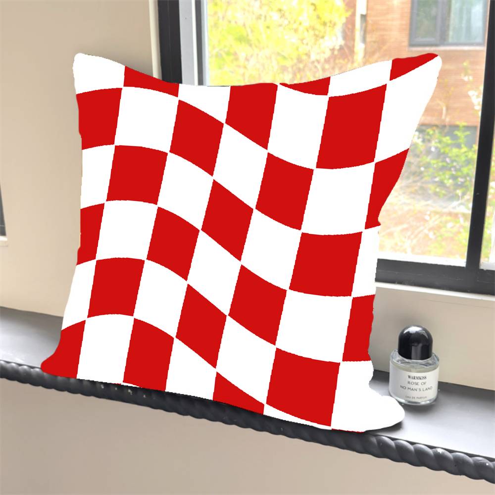 1PC Retro Color Wavy Checkered Pillow Case Square  Bedroom Sofa Leisure Comfort Cushion Car Home Decoration Pillowcase 40x40