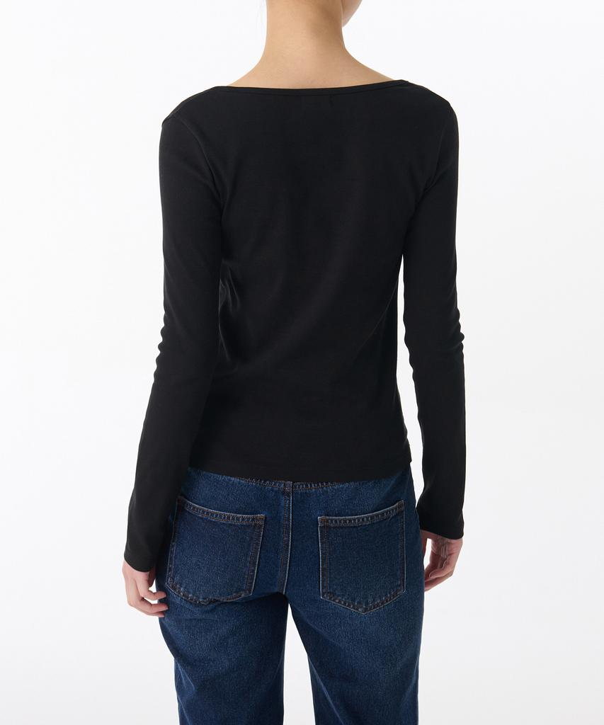 MUSINSA STANDARD WOMAN Women'S Slim Square Neck Long Sleeve T-Shirt [Black]