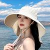 UPF50+ Womens Sun Hat Summer Ponytail Opening Wide Brim Foldable Travel Beach Fishermans Hat for Outdoor Activities