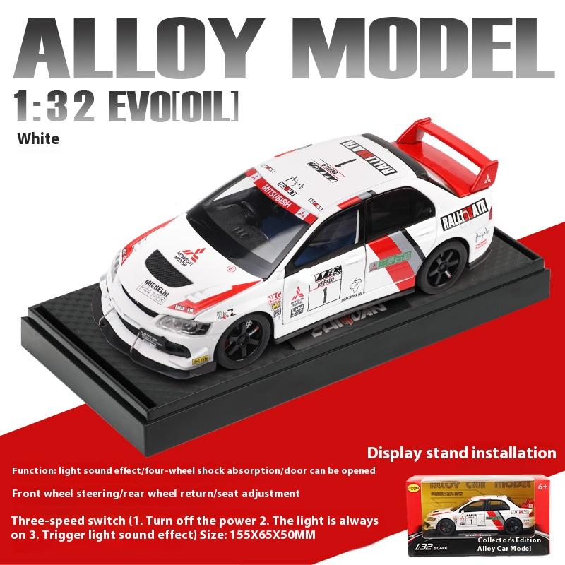 

1:32 Mitsubishi EVO Painted Version Car Model Metal Die Cast Sound and Light Pull Belt Base Collection Boy Gift
