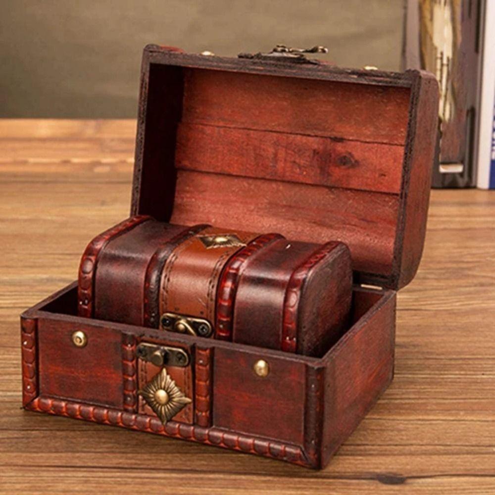 Decorative Jewelry Storage Box Wooden Jewelry Box European Treasure Chest Storage Secret