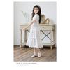 Kids Big Girls Korean Style Polka Dot Short Sleeve Fringe Hem Long Princess Dress