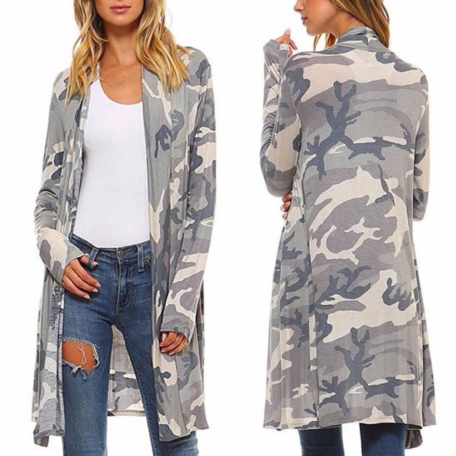 

Женский кардиган с длинным рукавом, повседневная камуфляжная свободная верхняя одежда, плащ XL