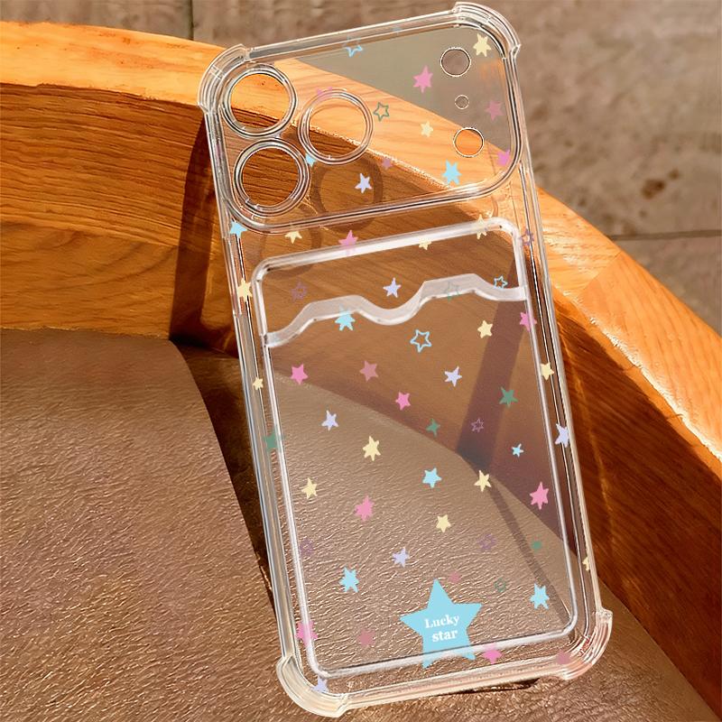 Colorful Rainbow Star Case For iPhone 18 Pro Max Clear Card Slot Back Cover For iPhone 17 16 15 14 13 Pro Max 17E