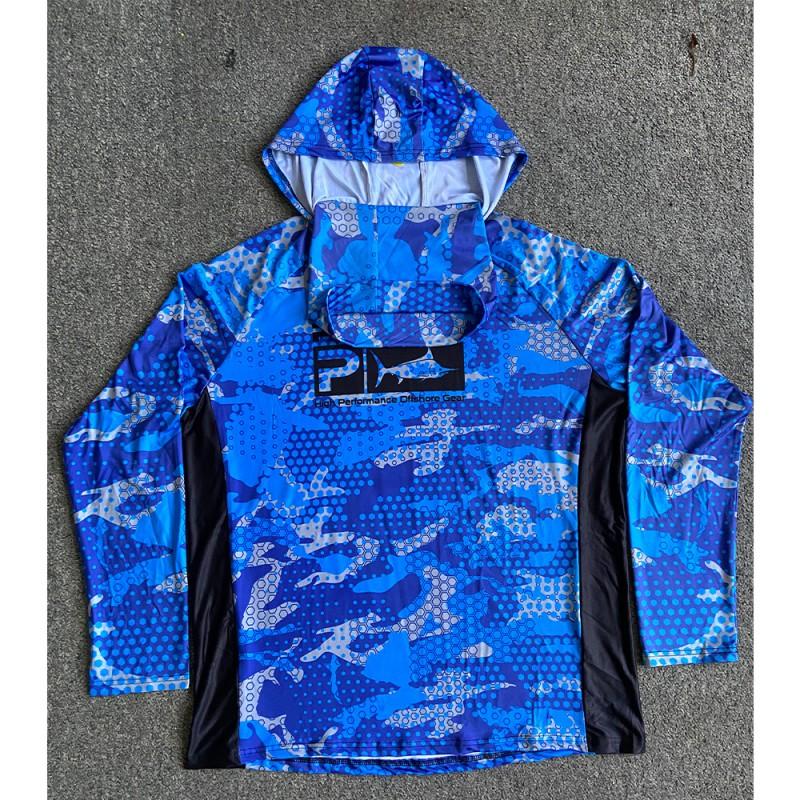 Mens Quick-Dry UV Protection Fishing Hoodie With Face Cover Long Sleeve Camo Outdoor Sport Shirt Hiking Camping