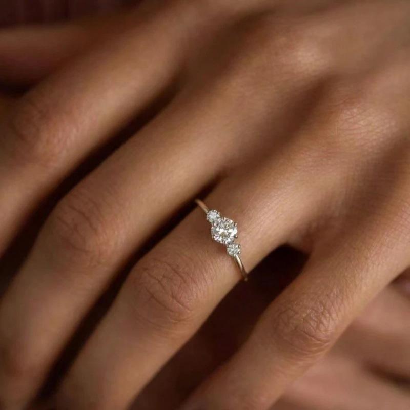 Wish Round New Gold Zircon Ring Temperament High-end Simple Three-piece Ring