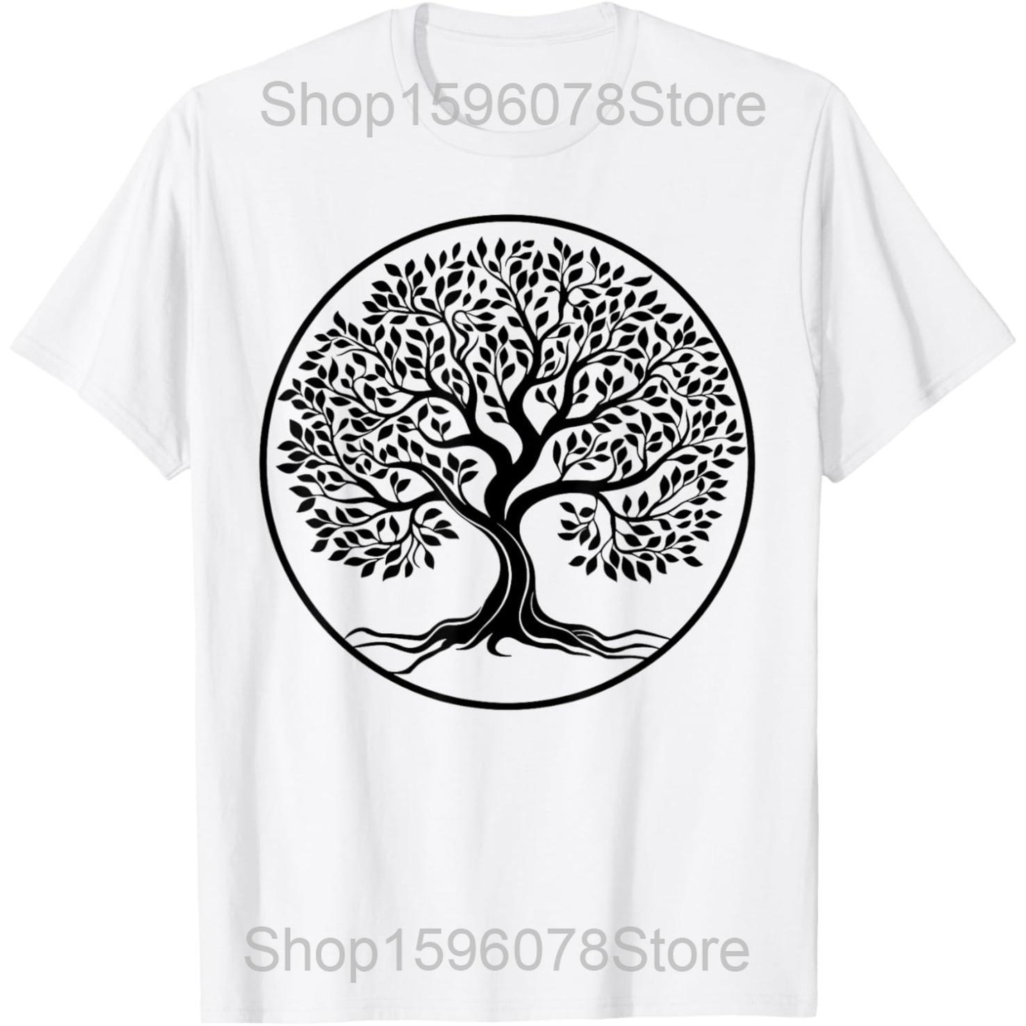 symbol Yin Yang featuring the Buddhist Tree of Life T Shirts Men Humor Streetwear Tee Shirt Short Sleeve Unisex Loose Clothing S