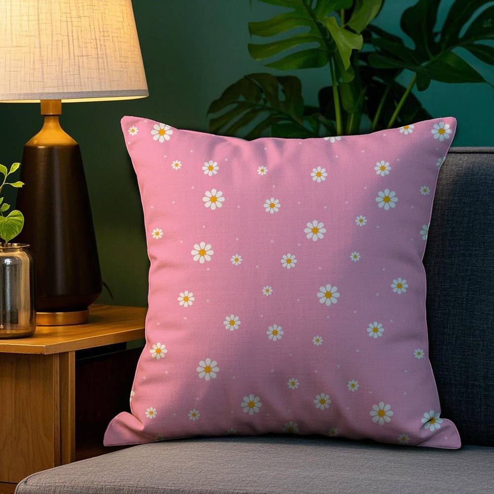 Romantic Daisy Print Spring Pillow Case Plush Fabric Soft Double Sided Print Home Sofa High Quality Cushion Cover Throw