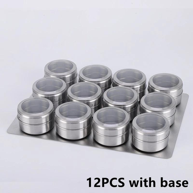 New Magnetic Spice Jar Set Stainless Steel Spice Tins Spice Storage Container Pepper Seasoning Sprays Tools with Spice Label