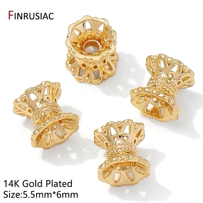 14/18K Gold Plated Brass Double Side Lotus Flower Spacer Beads,Separator For Beads,DIY Jewelry Making Accessories 5 pieces
