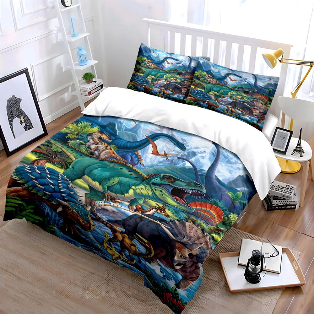 Colorful Dinosaur Themed Kids Decor Multiple Sizes Kid'S And Adults' Bedroom Exquisite 3Pc Bedding Set, Gift