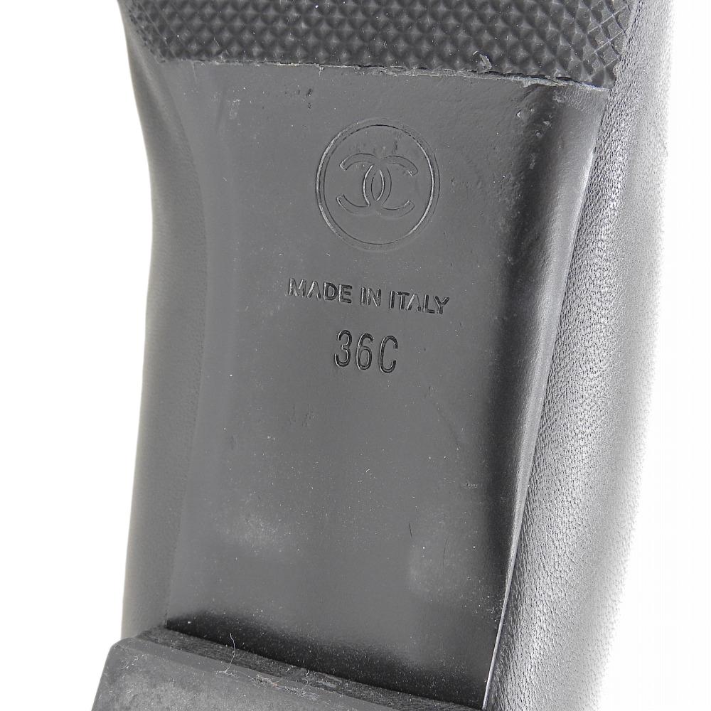 CHANEL CC Logos Chain Design Open-Toe Leather Pumps, Women's, Black x Silver, Size 36C, 14P, G29800 shoes 36C Black / SilverUsed