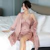 Pure Desire Wind Nightgown Set Summer Ice Silk Cool Pajamas Women's Solid Color with Chest Pad Suspender Nightdress Sexy Loungewear