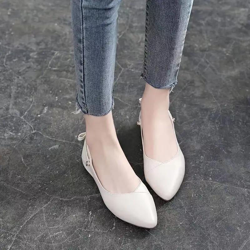 Fashion Luxury Leather Casual Ladies Footwear Flat Women's Shoes Low Heel Elegant Flats Office Pointed Toe Lastest Vacation Shoe On Sale