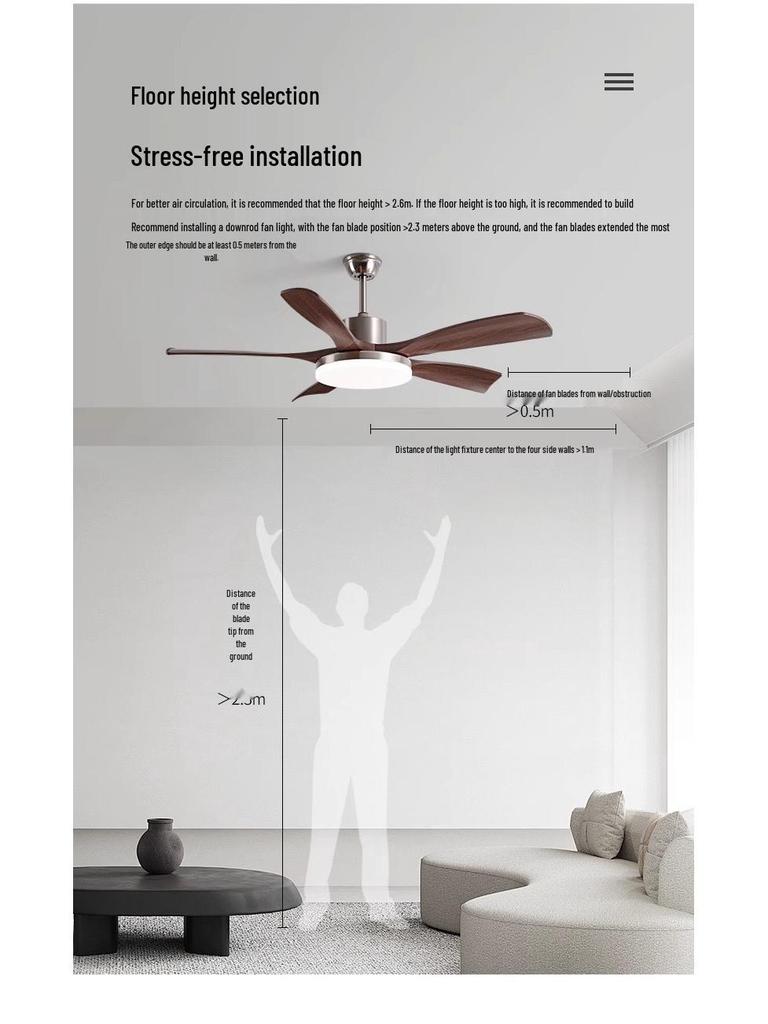 Wabi-Sabi Walnut Ceiling Fan with Full-Spectrum Light - Ideal for Chinese-Style Dining Rooms and Living Areas