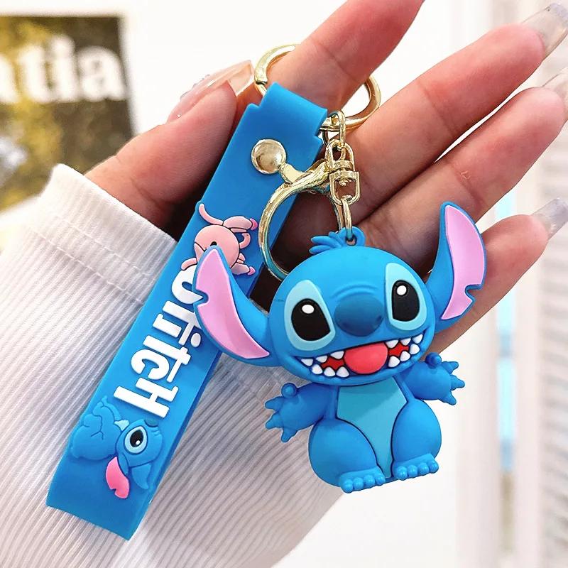Car Cute flower Stitch bag pendant keychain Star and Stitch PVC soft plastic doll pendant couple small key chain Gift