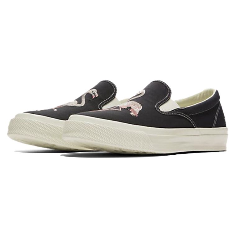Converse Chuck Taylor All Star Slip-On Black Flamingo Embroidery 160488C Unisex Low Top Canvas Sneakers