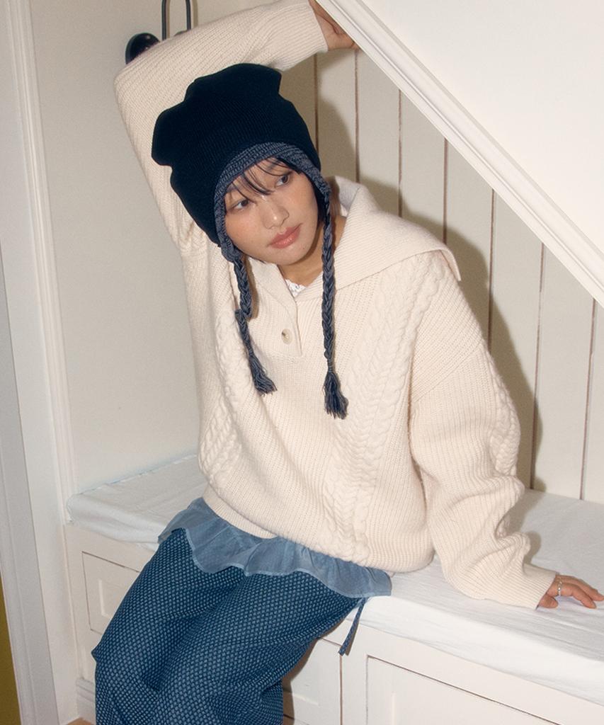 Selliteiljeu Sailor Collar Cable Knit_Ivory