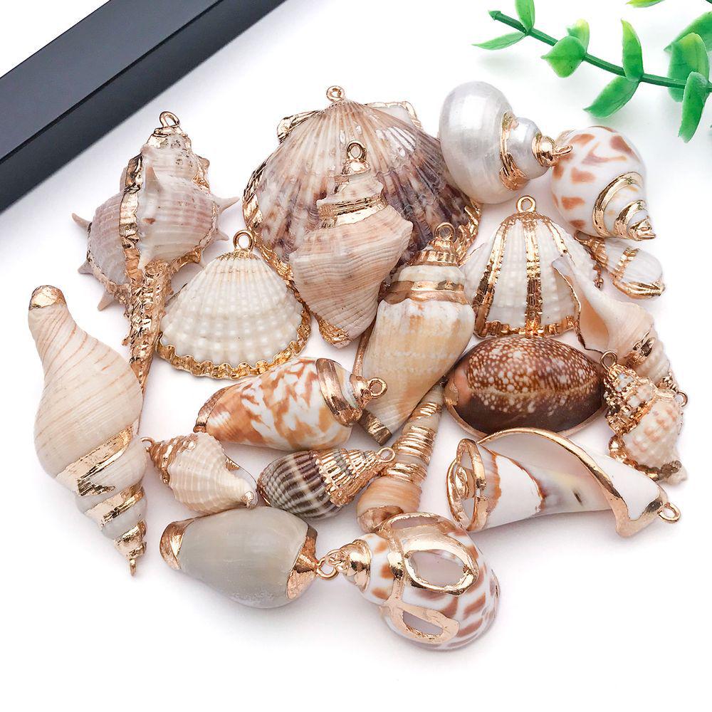 White & Yellow Electroplated Ocean Shell Conch Pendant Charm for DIY Jewelry