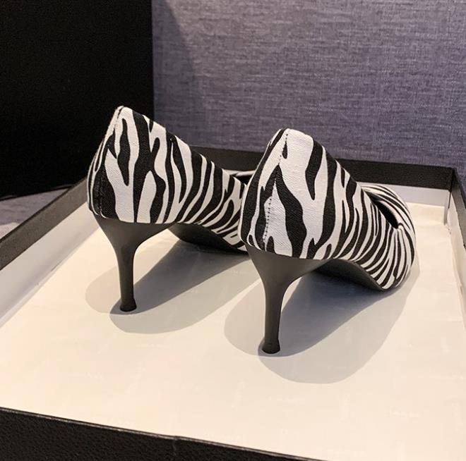 

Fashion Zebra Striped Pointed Toe Pumps Women Plus Size Slip On Stiletto High Heel Shoes Woman New Shallow Office Shoes 43 43