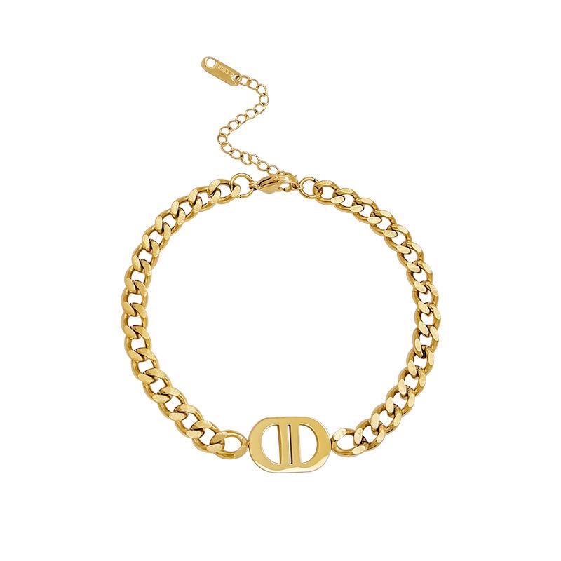 Gold Chunky Double D Titanium Steel Necklace - European & American Hip-Hop Style