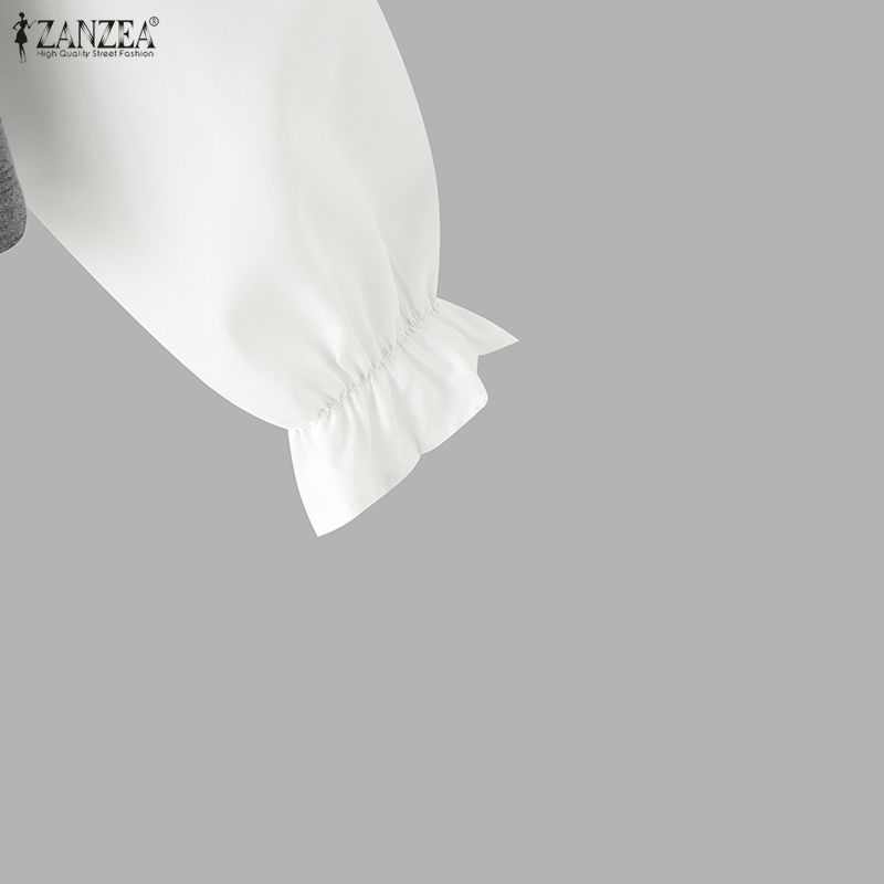 ZANZEA Women Casual Doll Collar Loose Long Sleeve Patchwork Blouse