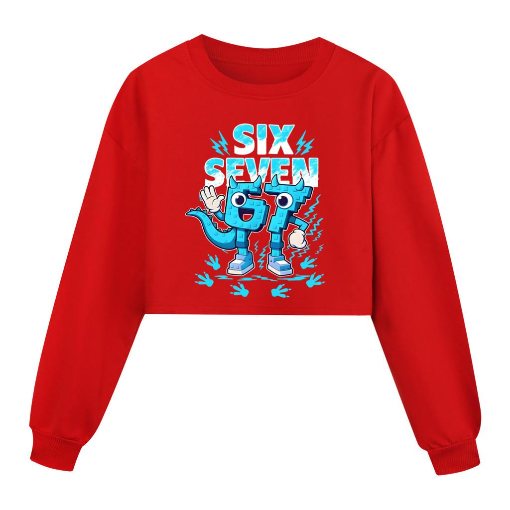 5192 Kinder Mädchen Steal a Brainrot 67 Six Seven Bedrucktes Lässiges Langarm Rundhals Sweatshirt Top