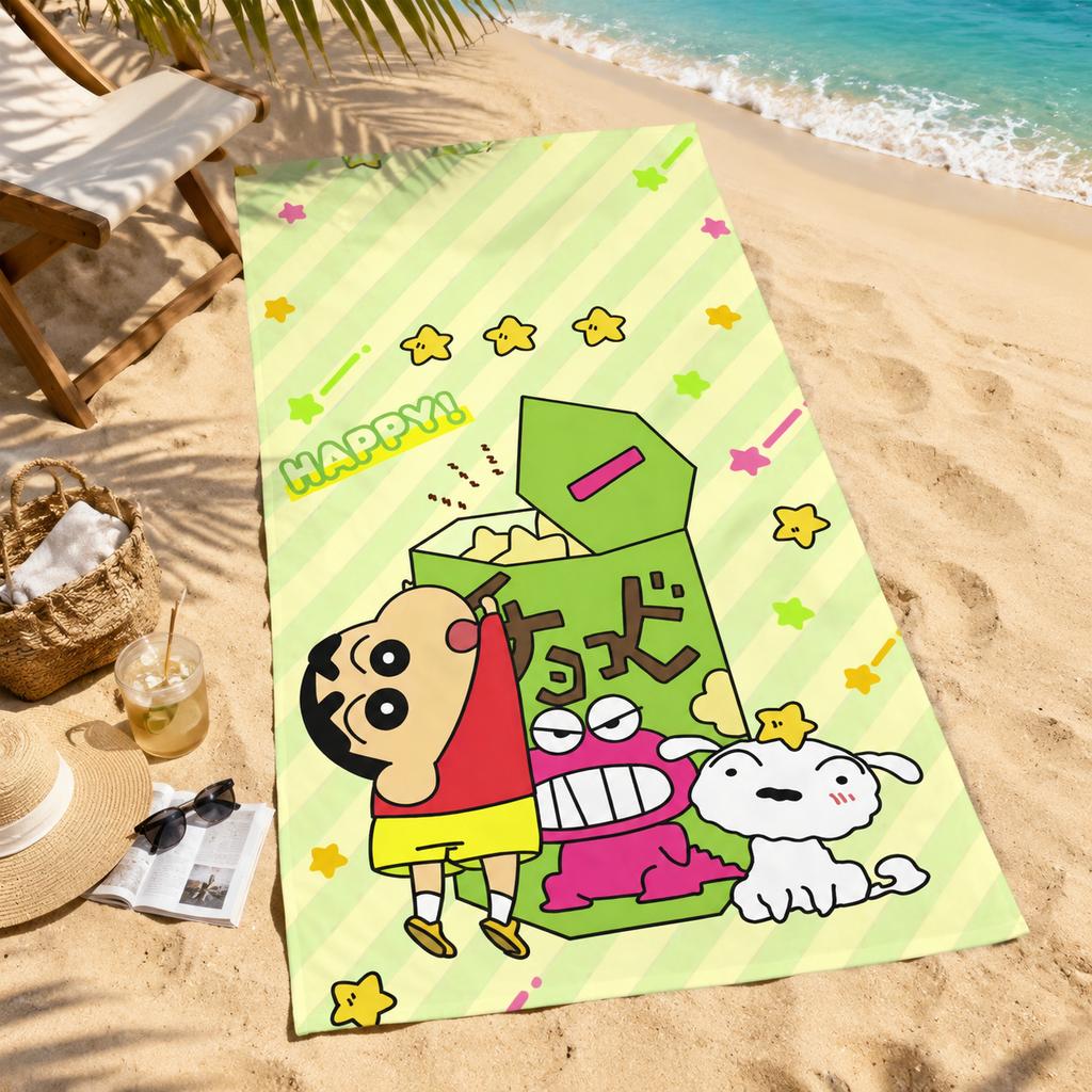 C-Crayon S-Shin-chan Shinnosuke & Shiro Beach Towel, Cute Biscuit Cartoon Microfiber Quick Dry Sand-Free Summer Kids Swim Towel