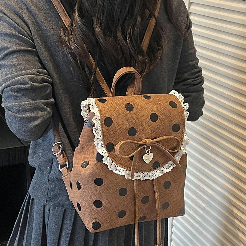 Schoolbag1011 summer new lace women's backpack sweet sister Korean polka dot casual retro foreign style small backpack