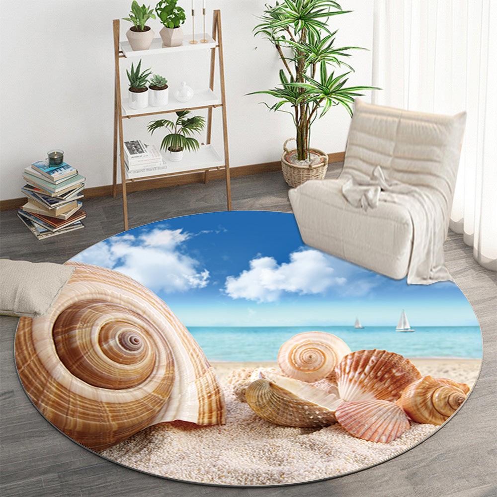 Luxury Beach Scenic Seaside Pattern Round Shape Floor Mats Kitchen Hallway Runner Rug Bedroom Living Room Soft Carpet Non-slip Area Rug