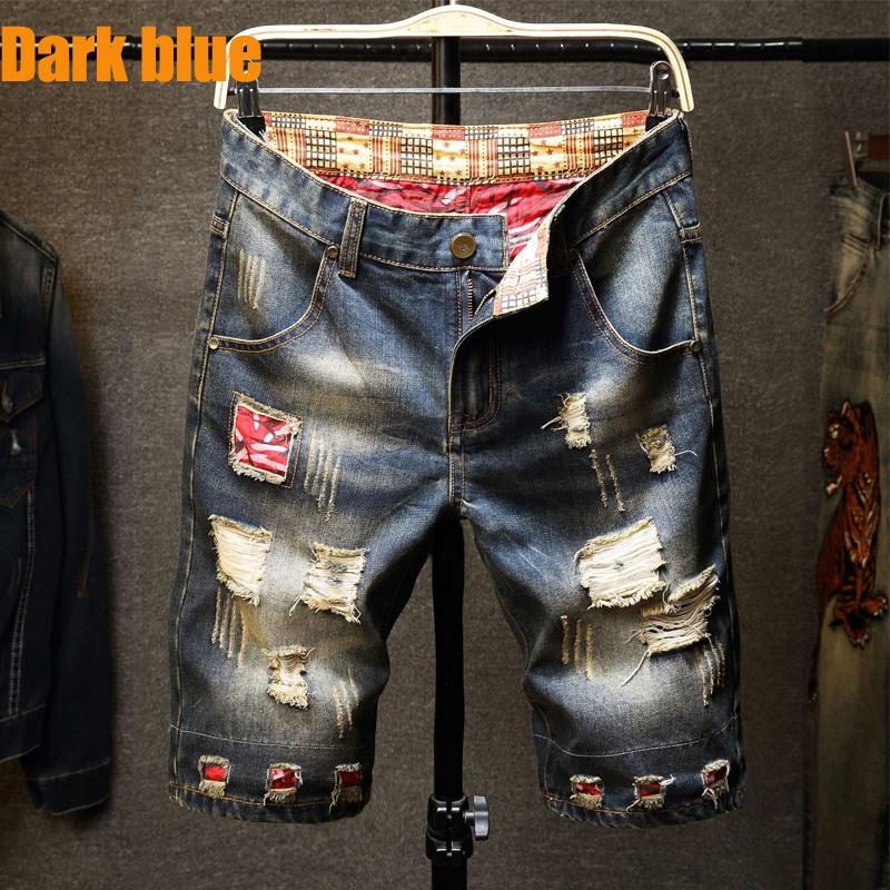 Men Short Jeans Denim Boys Casual Ripped Distressed Middle Waist Shorts Pants Half Pants
