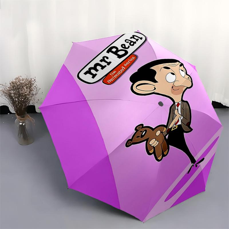 Ombrello da Viaggio a Tema Mr. Bean - 8 Stecche, Apertura e Chiusura Automatica, Design Pieghevole Portatile, Ombrello Compatto ed Elegante Adatto per Esterni