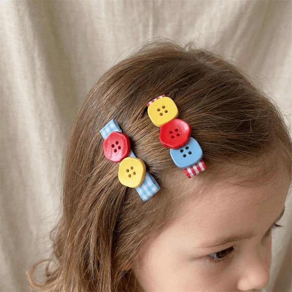 2 pcs/set Color Block Button Hair Clips Resin Side Clip Boho Hairpin Gift