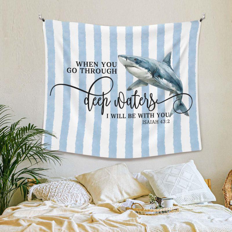 Blue White Stripe Tapestry Wall Hanging Watercolor Octopus Friends Quote Nautical Aesthetic Wall Art Dorm Room Decor