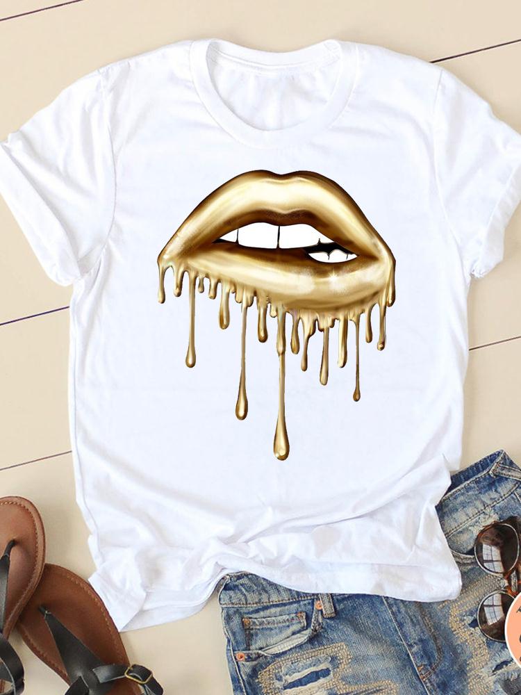 Clothing Summer Short Sleeve Watercolor Lip Sexy New Ladies Casual Unisex Fashion Graphic Tee Tshirts Female T Shirt Clothes