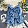Women's Casual Multi-Wear Backless Denim Shirt with Lace-Up Waist