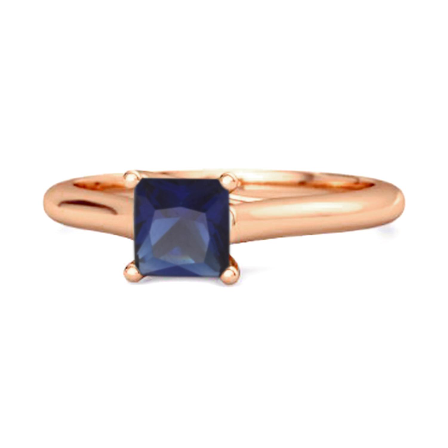 Solitaire Square Cut Blue Sapphire 925 Sterling Silver Rose Gold Vermeil Promise Ring 7 ярко-розовый
