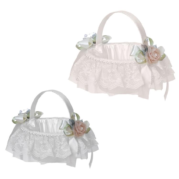 Delicate Wedding Flower Girl Basket with Lace Flowers Roses Ig Popular for Party