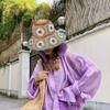 Fisherman Hat Floral Pattern Crochet Straw Sun Hat Anti-UV Sun Protection Foldable Packable