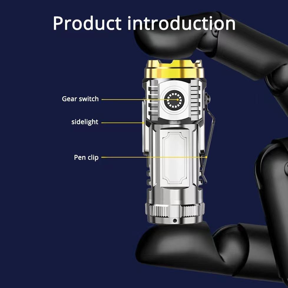 Tříoká malá ocelová svítilna s bleskem Silné světlo Dobíjecí Ultra jasná Přenosná Venkovní osvětlení Mini světlo s klipem na klobouk