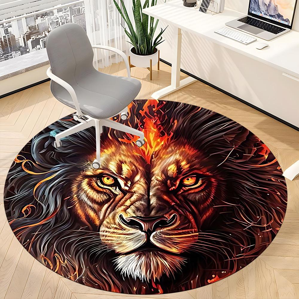 1pc Lion Flame Office Round Area Rug, Indoor Mat Suitable ForOffice, Under Office Chairs Bedroom Living Room Home Decor, Room Deco, N53
